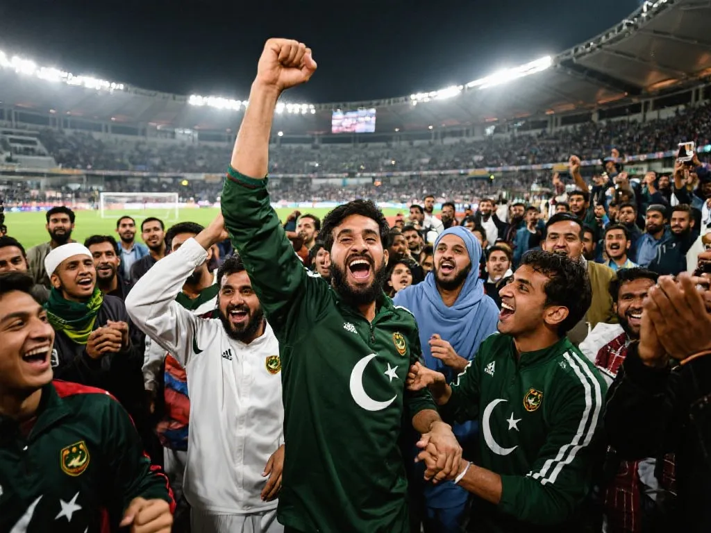 巴基斯坦运动员在体育场庆祝胜利